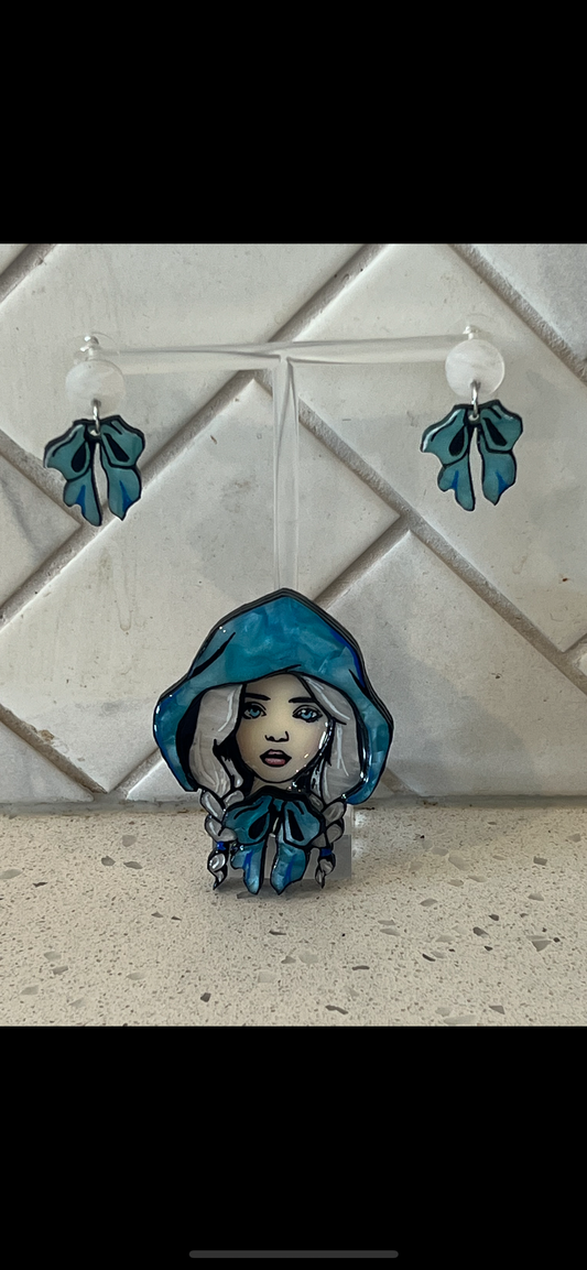 Crystal blue Set - brooch & stud dangles