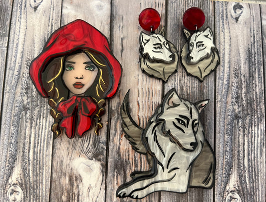 Full Set Ruby Red + Lonesome Wolf + dangle earrings.