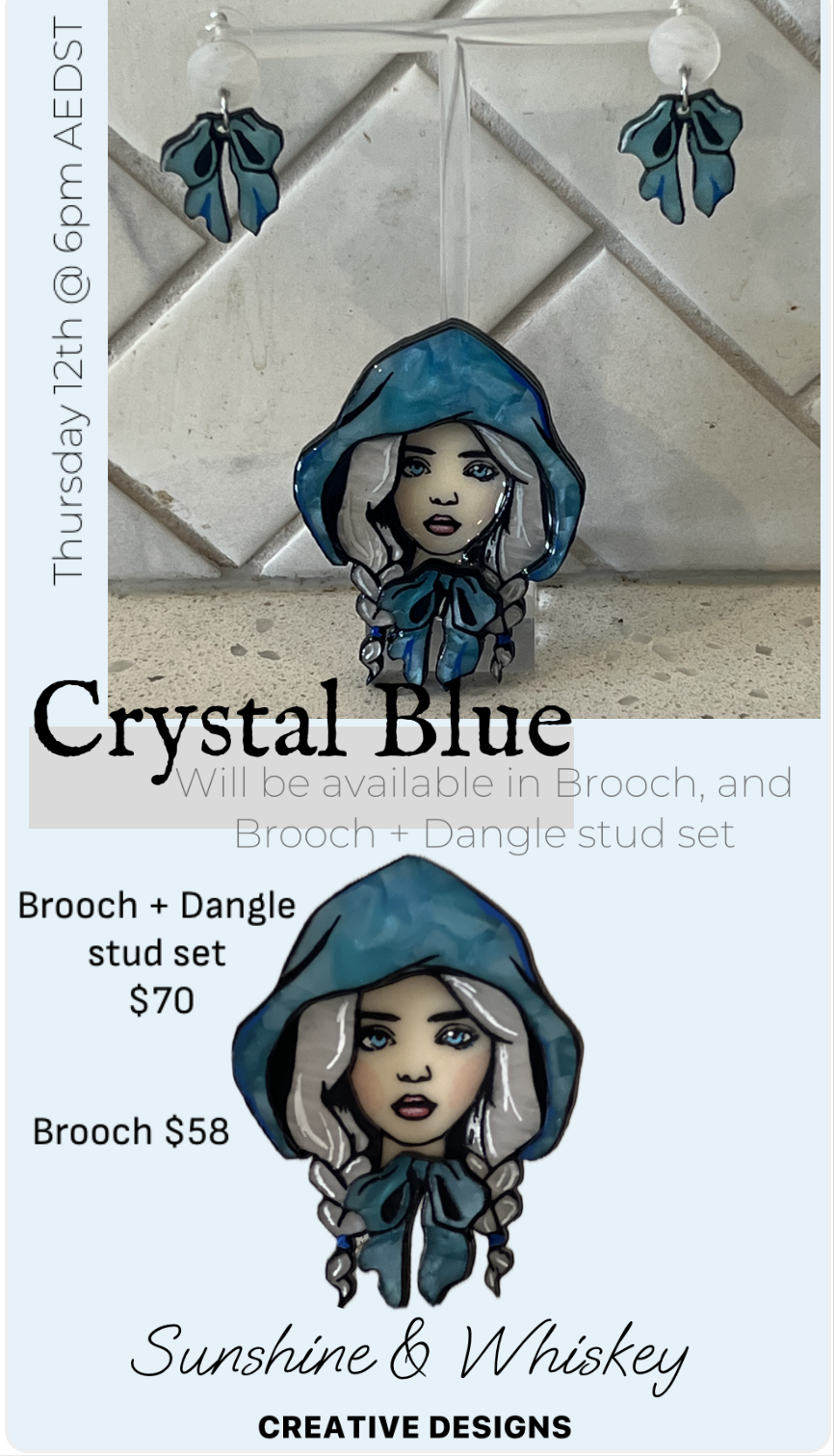 Crystal blue Set - brooch & stud dangles