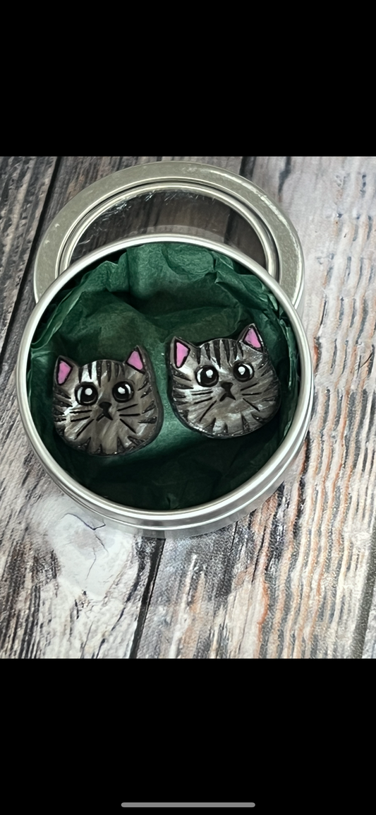 Tom - tabby cat -Stud earrings.