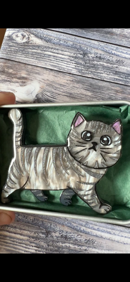 Tom - tabby cat Brooch only - new release.