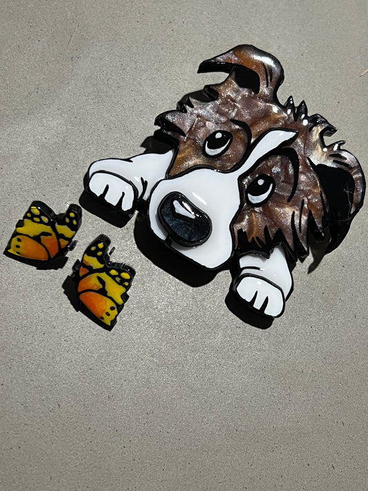 Digger Brooch + Stud Tan Crystal Set