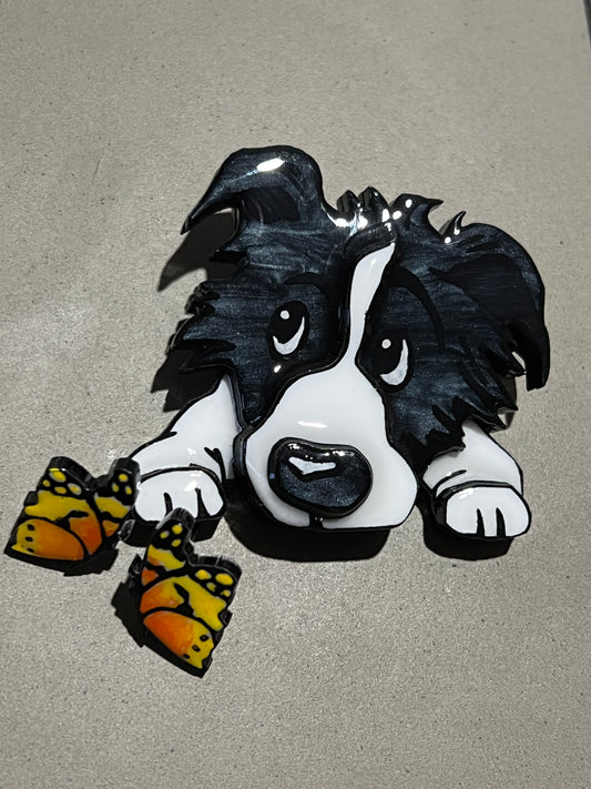 Digger brooch + stud - black ripple Set -