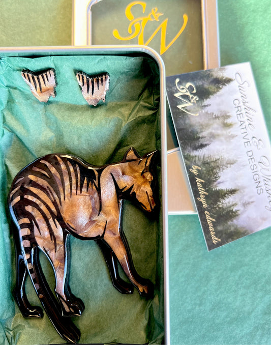 Tasman Set - brooch + studs. Thylacine