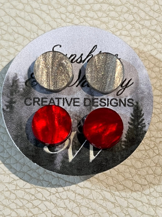 Vamp - twin studs Ripple red & silver