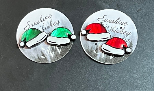 2x Santa hat Studs -Red & Green