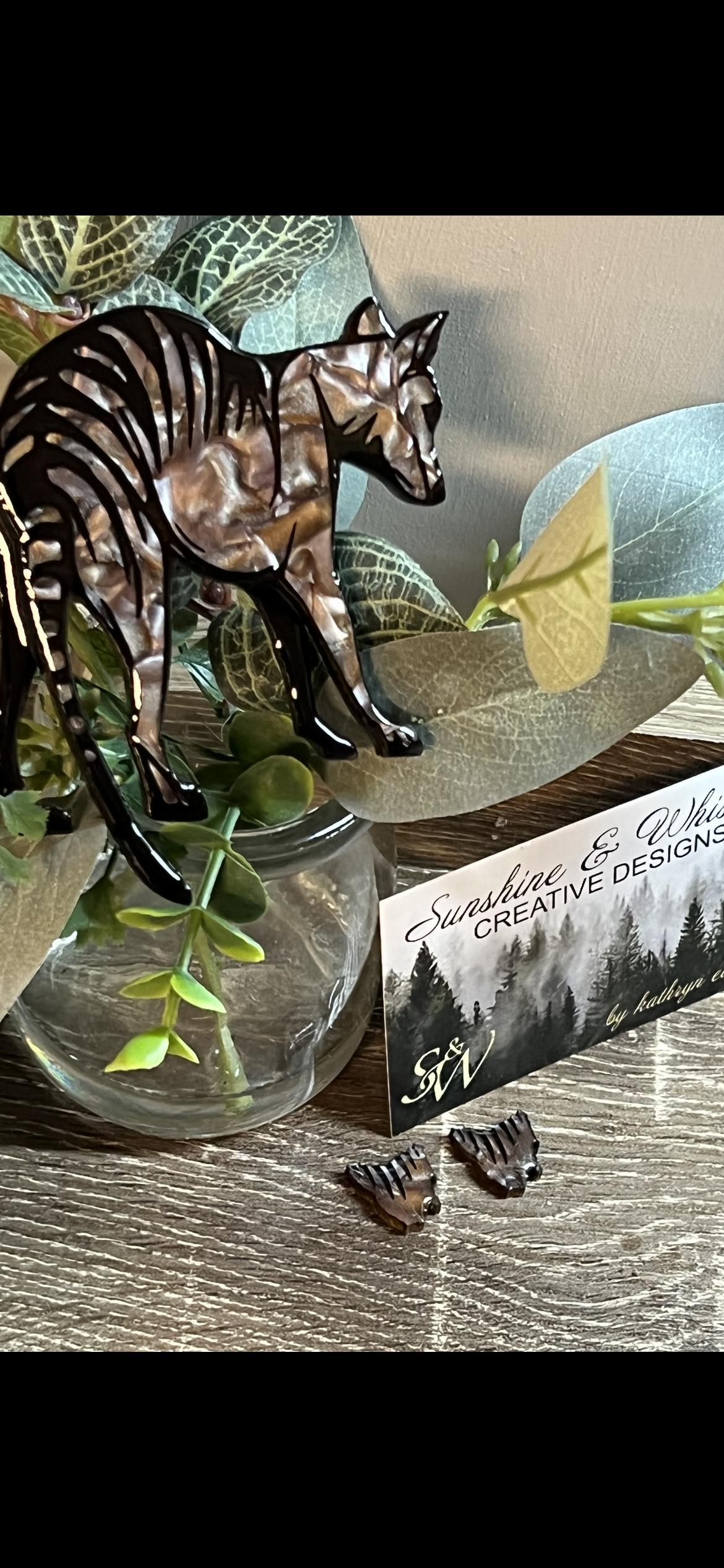 Tasman Set - brooch + studs. Thylacine